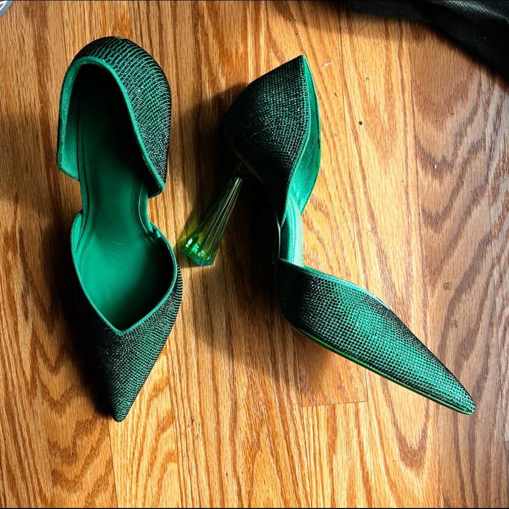 Zara green rhinestone heels